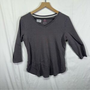 Isaac Mizrahi Live Essentials Charcoal Gray V-Neck 3/4 Sleeve Top Size S
